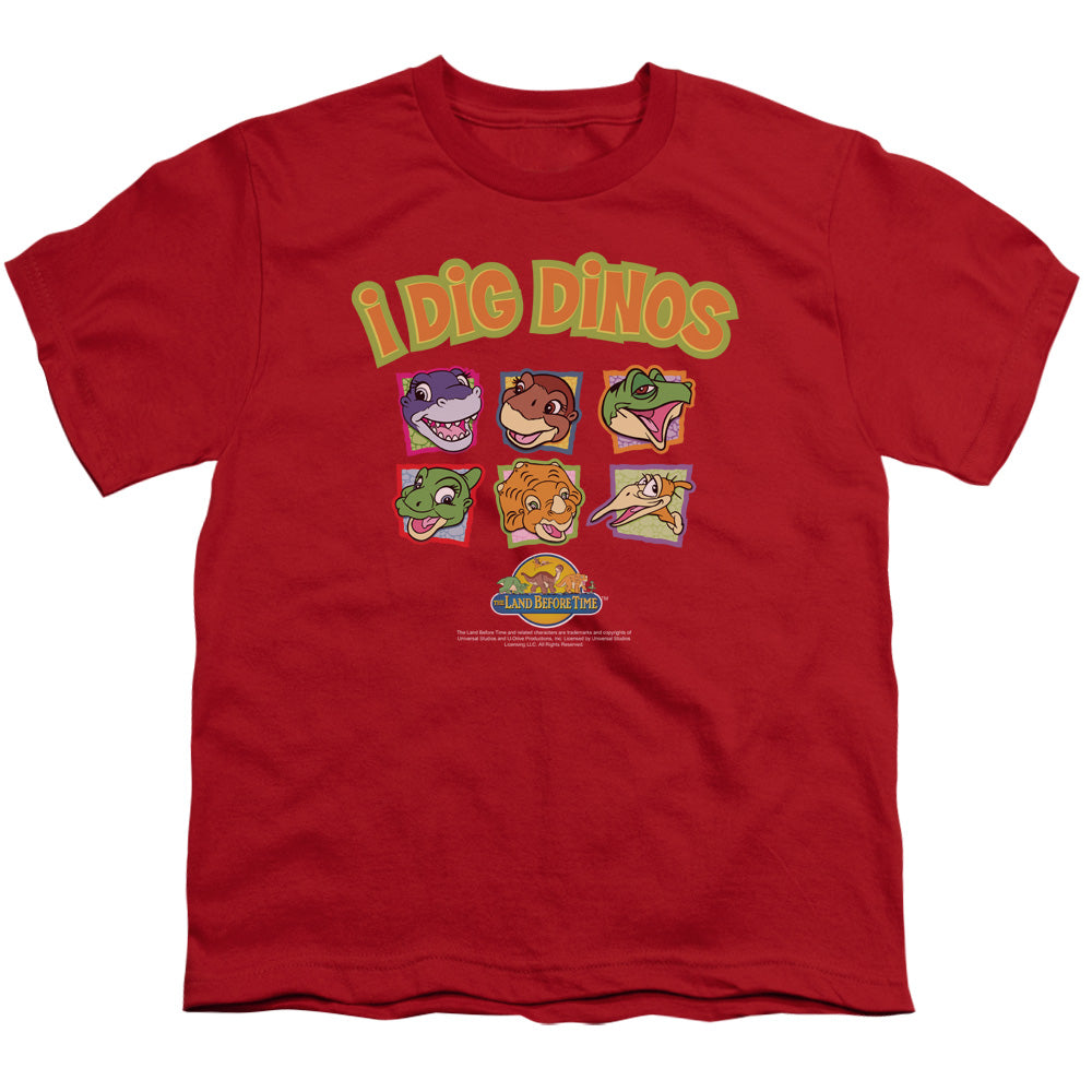 Land Before Time - I Dig Dinos - Short Sleeve Youth 18/1 - Red T-shirt