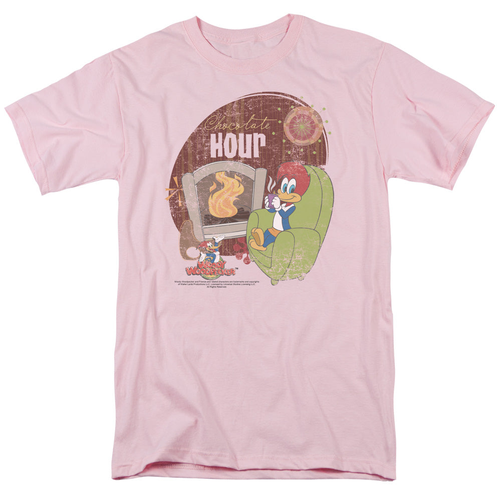 Woody Woodpecker - Chocolate Hour - Short Sleeve Adult 18/1 - Pink T-shirt