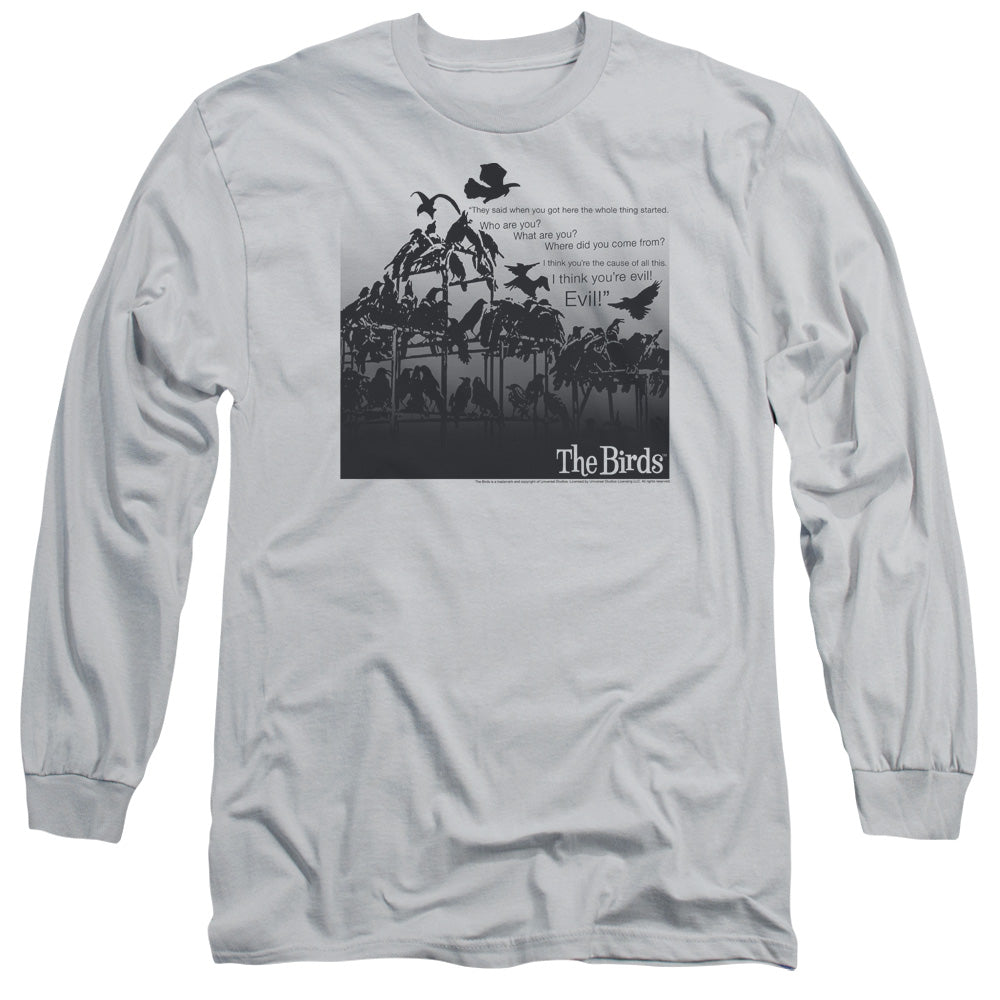 Birds - Evil - Long Sleeve Adult 18/1 - Silver - Sm - Silver T-shirt