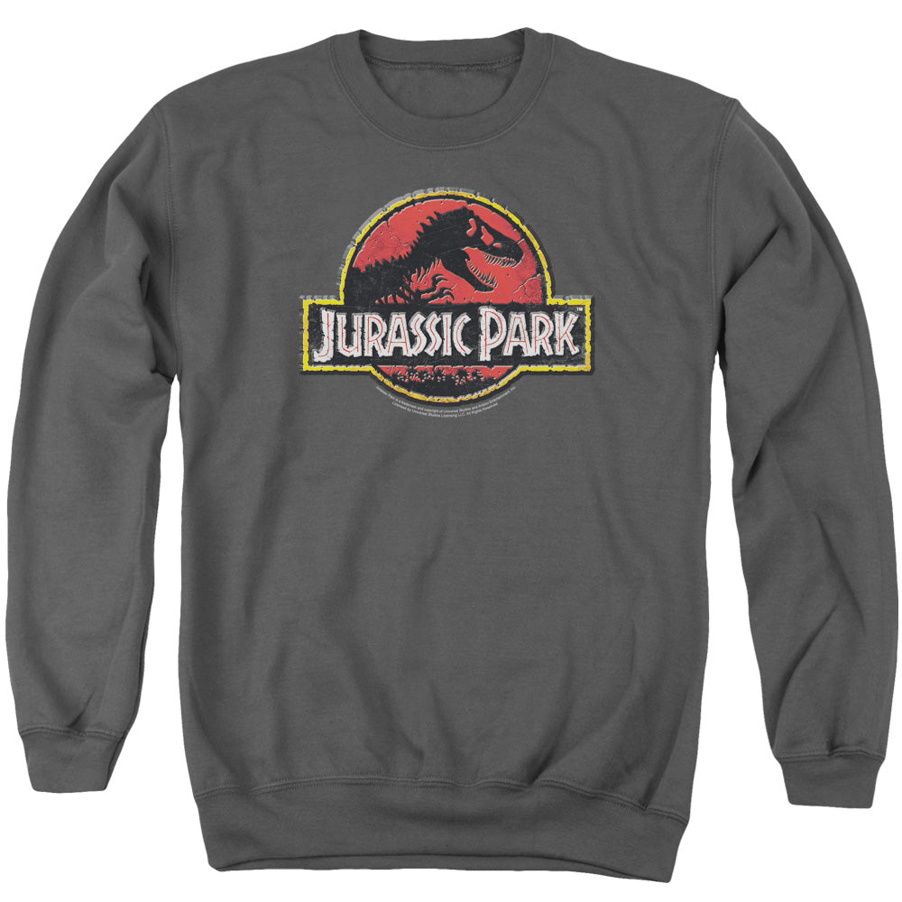 Jurassic Park - Stone Logo - Adult Crewneck Sweatshirt - Charcoal