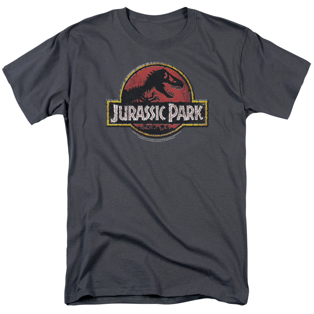 Jurassic Park - Stone Logo - Short Sleeve Adult 18/1 - Charcoal T-shirt