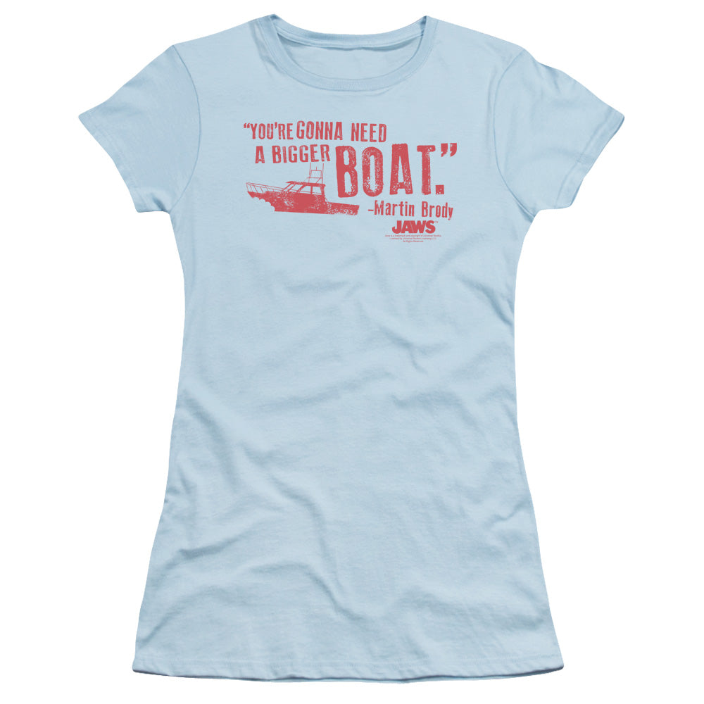 Jaws - Bigger Boat - Short Sleeve Junior Sheer - Light Blue T-shirt