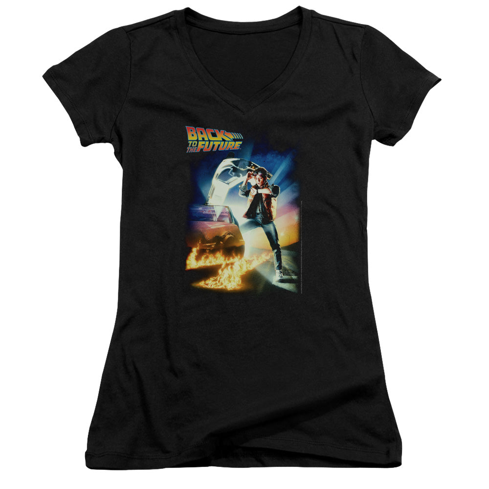 Back To The Future - Poster - Junior V-neck - Black - Sm - Black