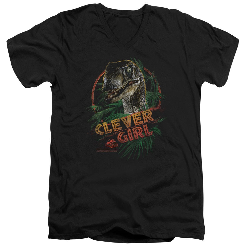 Jurassic Park - Clever Girl - Short Sleeve Adult V-neck - Black T-shirt