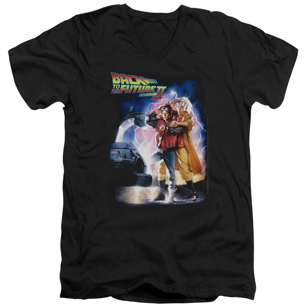 Back To The Future Ii - Poster - Short Sleeve Adult V-neck 30/1 - Black T-shirt
