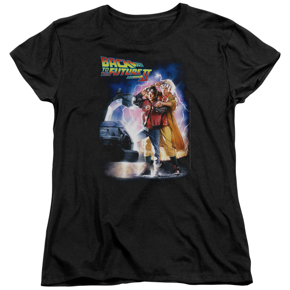 Back To The Future Ii - Poster - Short Sleeve Womens Tee - Black - Sm - Black T-shirt