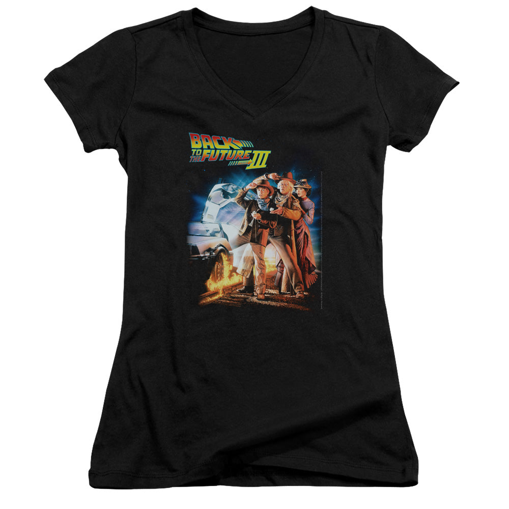 Back To The Future Iii - Poster - Junior V-neck - Black - Sm - Black