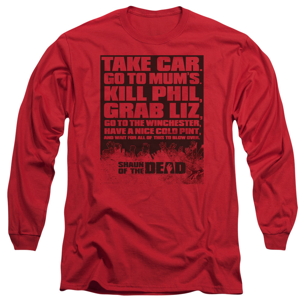 Shaun Of The Dead - List - Long Sleeve Adult 18/1 - Red T-shirt