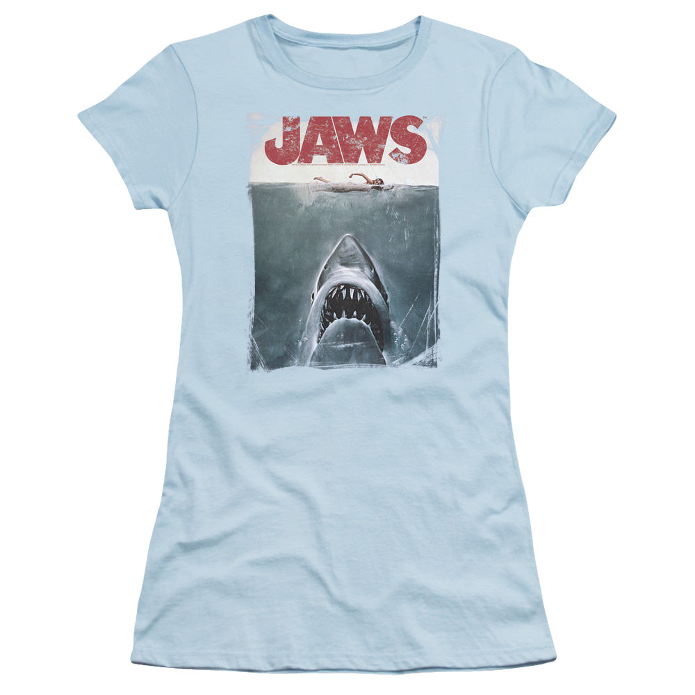 Jaws - Title - Short Sleeve Junior Sheer - Light Blue T-shirt