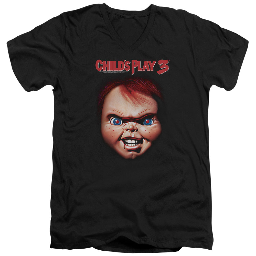 Childs Play 3 - Chucky - Short Sleeve Adult V-neck 30/1 - Black T-shirt