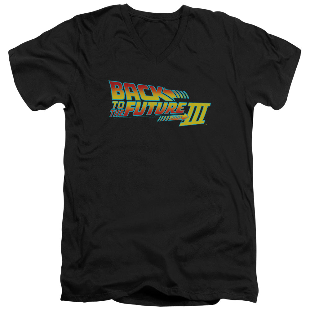 Back To The Future Iii - Logo - Short Sleeve Adult V-neck 30/1 - Black T-shirt