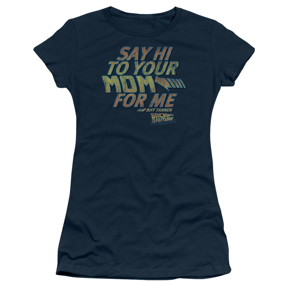 Back To The Future - Say Hi - Short Sleeve Junior Sheer - Navy - Sm - Navy T-shirt