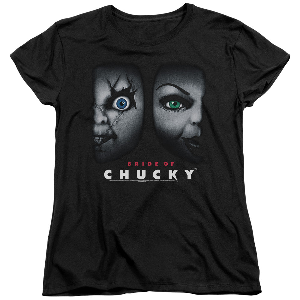 Bride Of Chucky - Happy Couple - Short Sleeve Womens Tee - Black - Sm - Black T-shirt