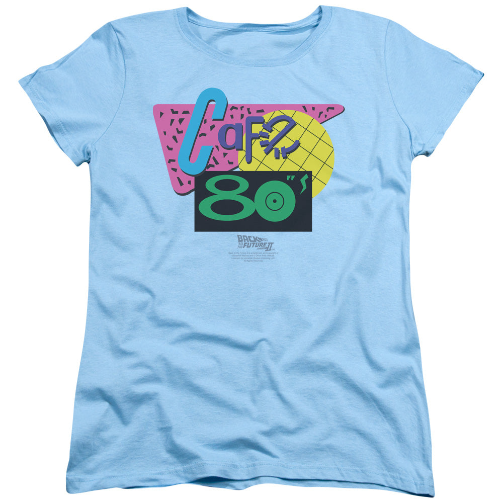 Back To The Future Ii - Cafe 80s - Short Sleeve Womens Tee - Light Blue - Sm - Light Blue T-shirt