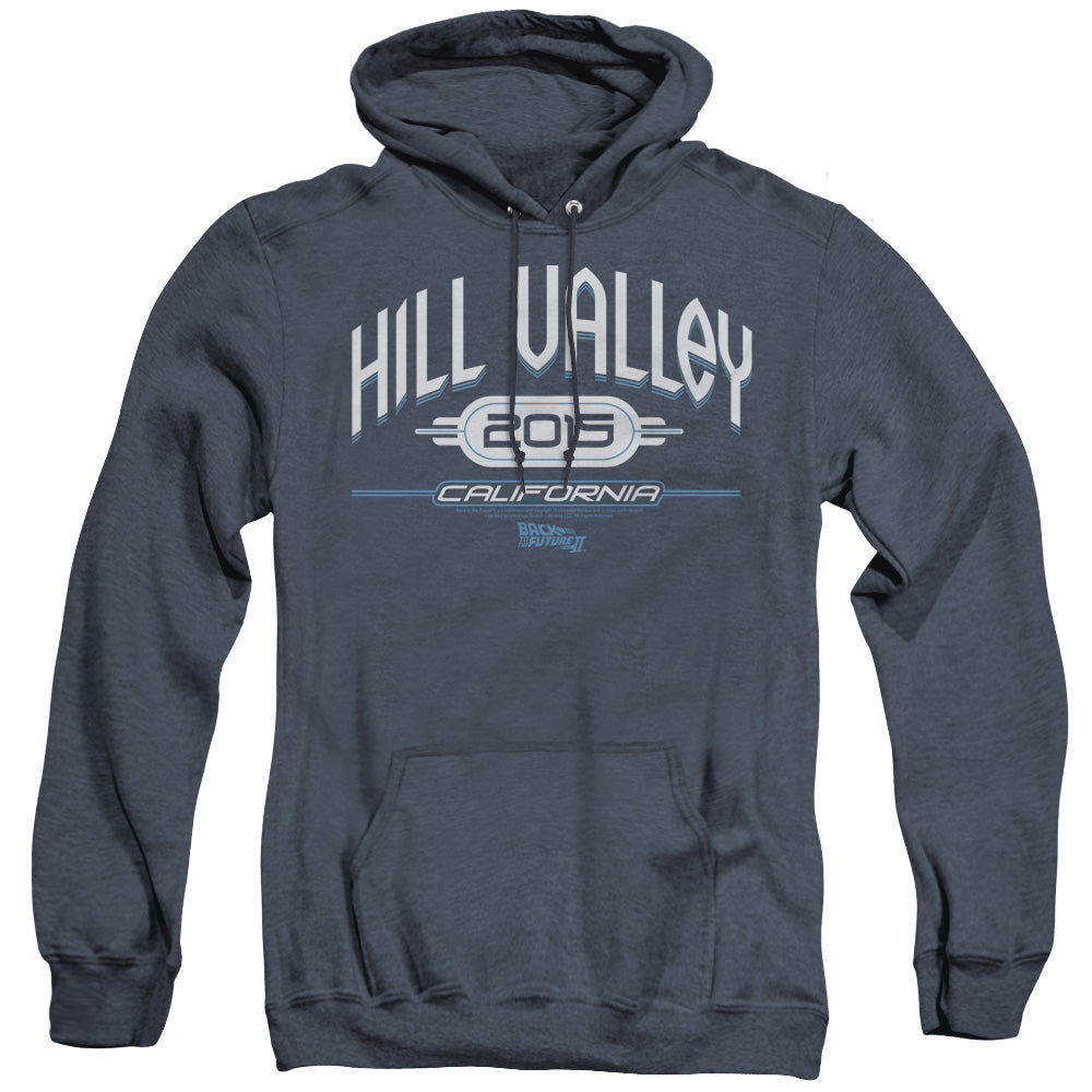 Back To The Future Ii - Hill Valley 2015 - Adult Heather Hoodie - Navy