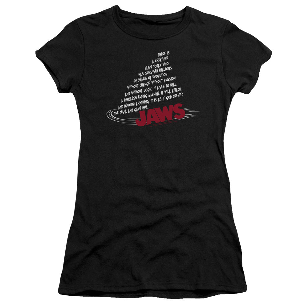 Jaws - Dorsal Text - Short Sleeve Junior Sheer - Black T-shirt