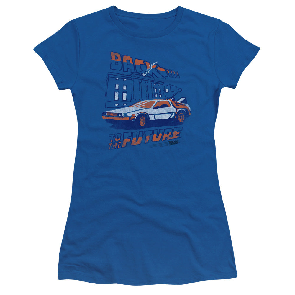 Back To The Future - Lightning Strikes - Short Sleeve Junior Sheer - Royal Blue - Sm - Royal Blue T-shirt