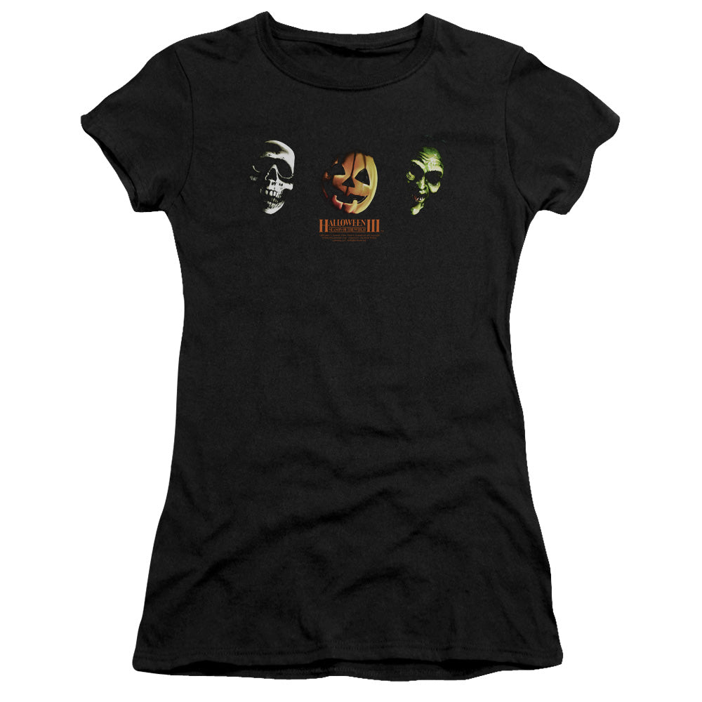 Halloween Iii - Three Masks - Short Sleeve Junior Sheer - Black T-shirt