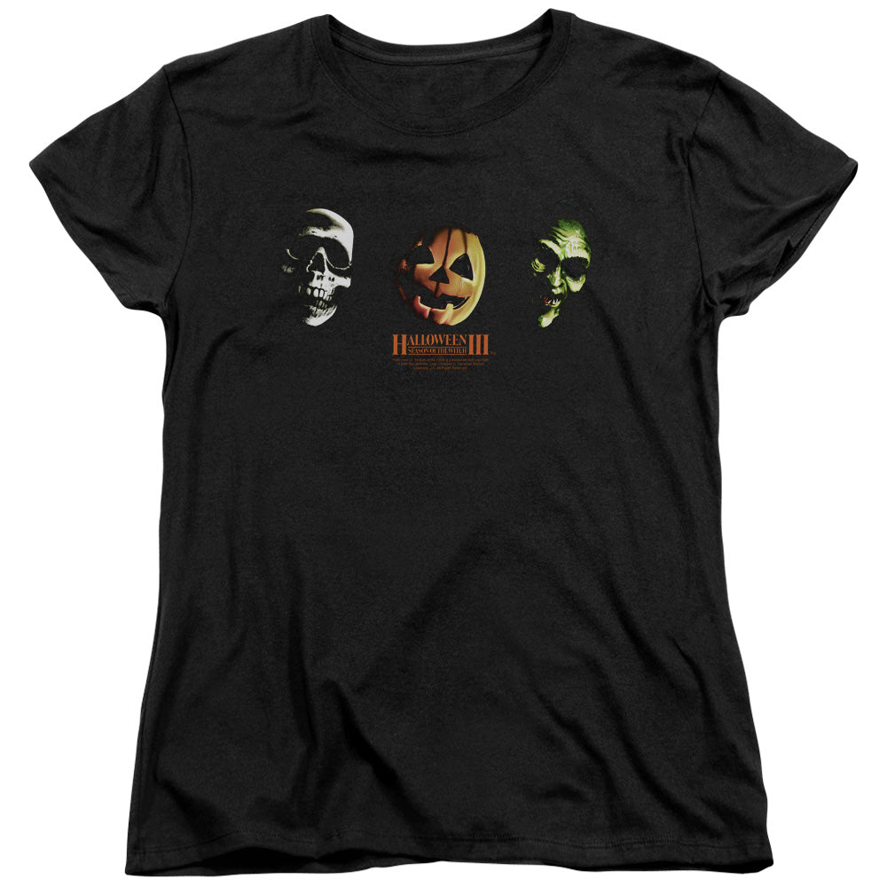 Halloween Iii - Three Masks - Short Sleeve Womens Tee - Black T-shirt