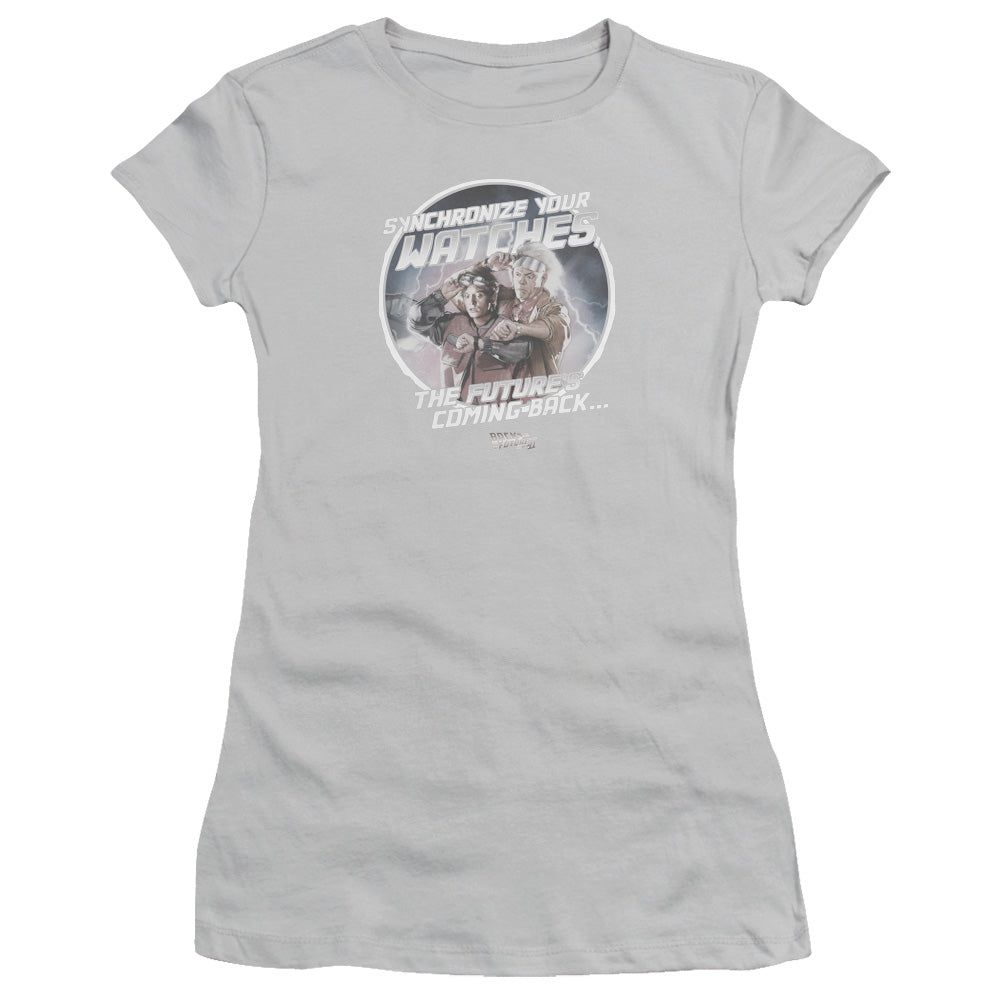 Back To The Future Ii - Synchronize Watches - Short Sleeve Junior Sheer - Silver - Sm - Silver T-shirt