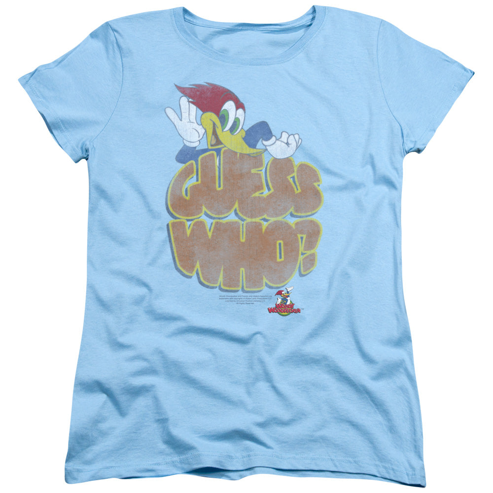 Woody Woodpecker - Guess Who - Short Sleeve Womens Tee - Light Blue T-shirt