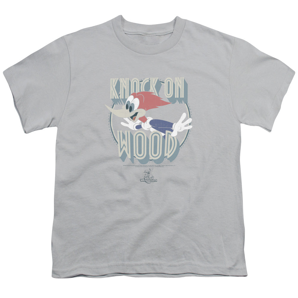 Woody Woodpecker - Knock On Wood - Short Sleeve Youth 18/1 - Silver T-shirt