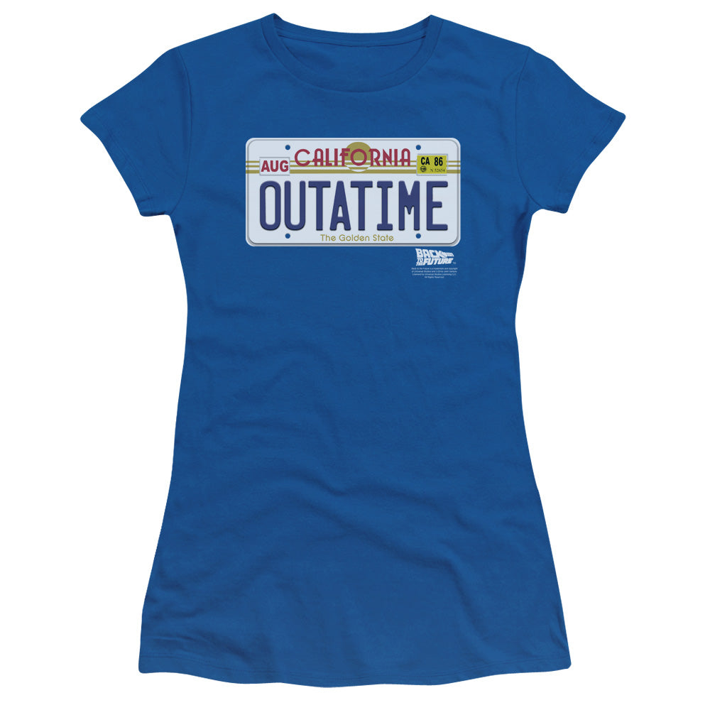 Back To The Future - Outatime Plate - Short Sleeve Junior Sheer - Royal Blue - Sm - Royal Blue T-shirt