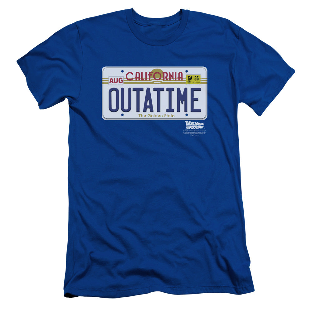 Back To The Future - Outatime Plate - Short Sleeve Adult 30/1 - Royal Blue - Sm - Royal Blue T-shirt