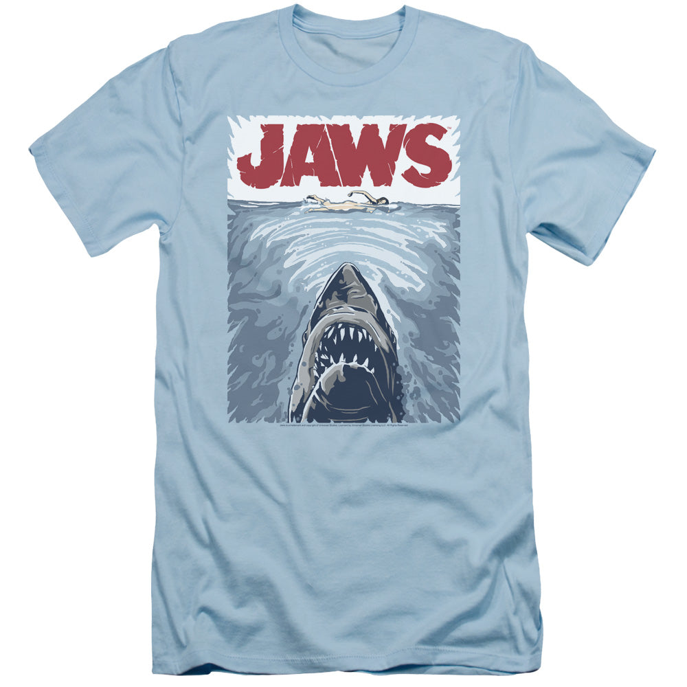 Jaws - Graphic Poster - Short Sleeve Adult 30/1 - Light Blue T-shirt