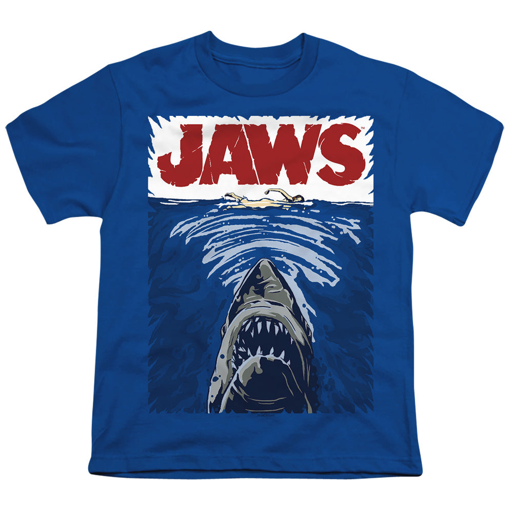 Jaws - Graphic Poster - Short Sleeve Youth 18/1 - Light Blue T-shirt
