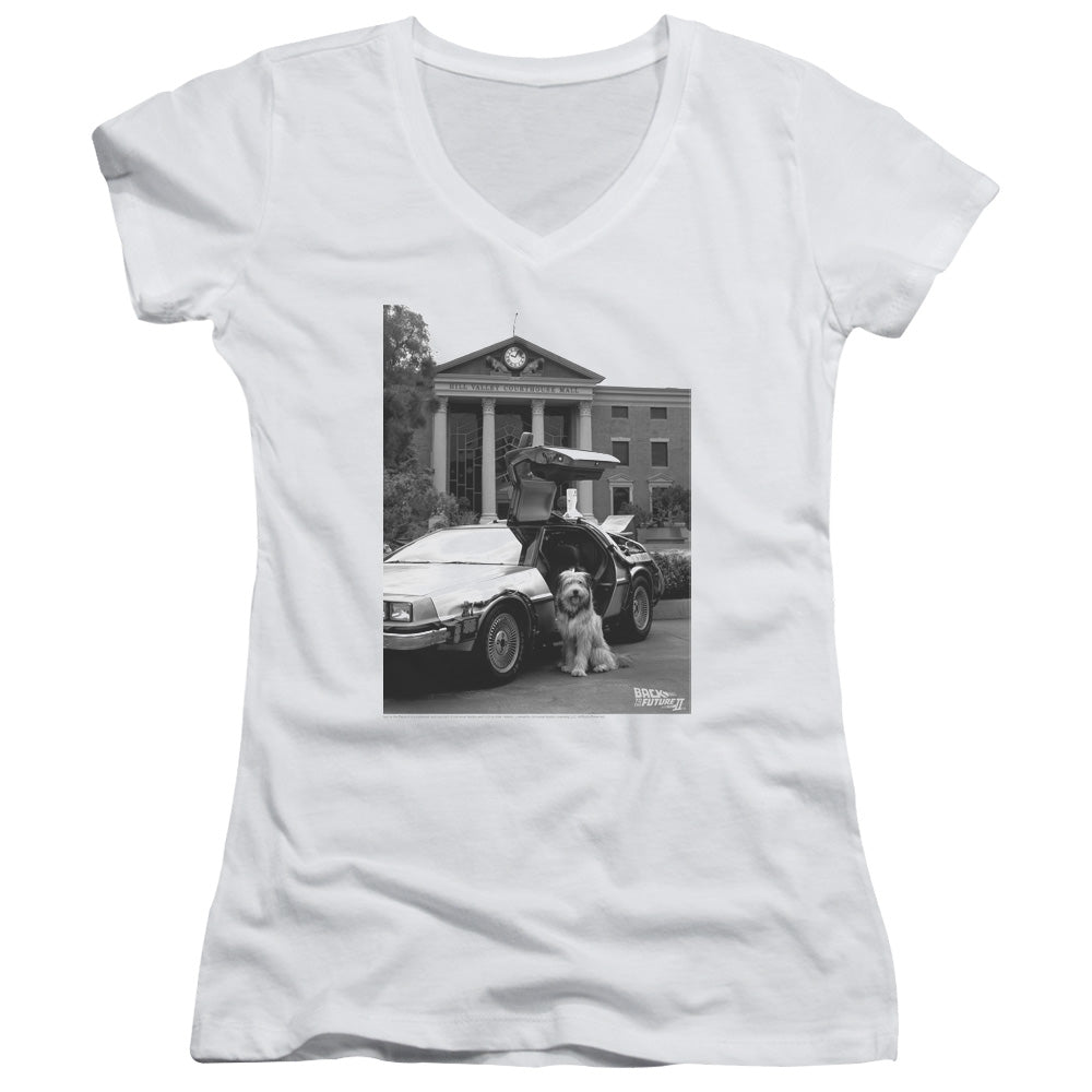 Back To The Future Ii - Einstein - Junior V-neck - White - Sm - White