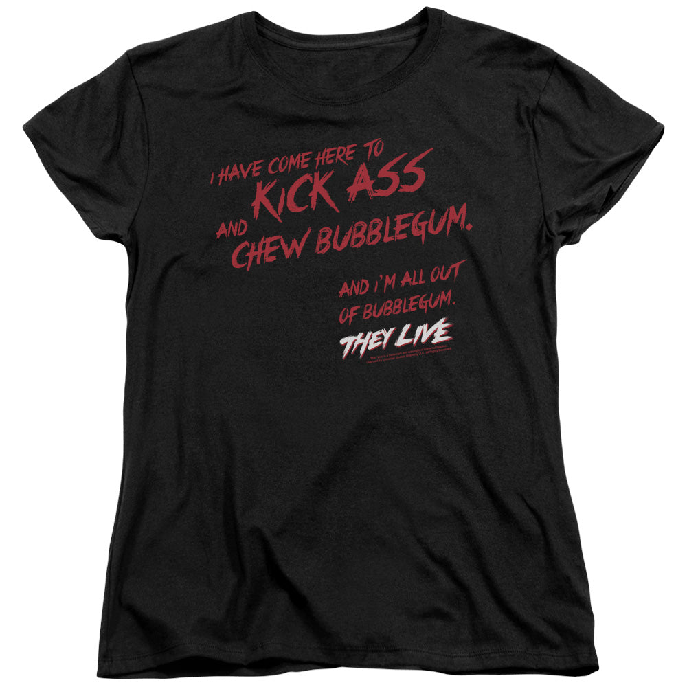 They Live - Chew Bubblegum - Short Sleeve Womens Tee - Black T-shirt