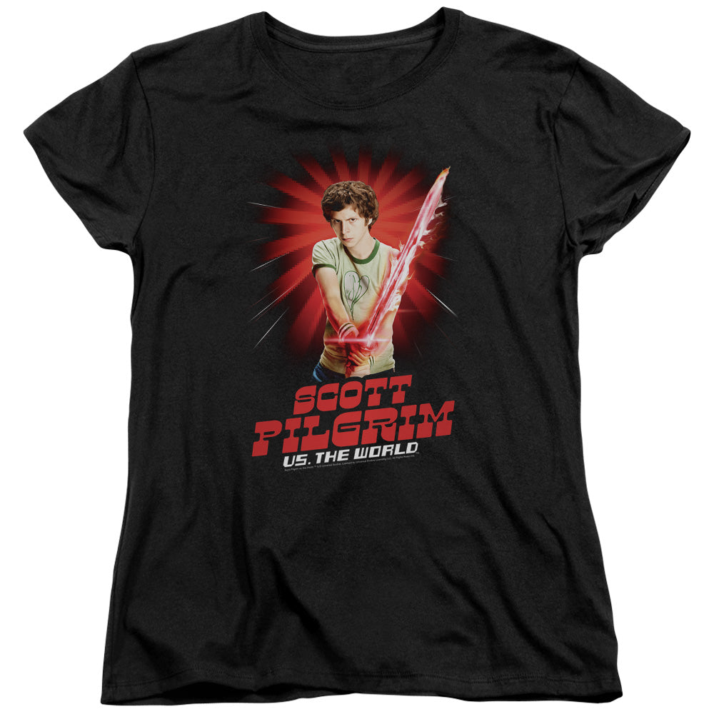 Scott Pilgrim - Super Sword - Short Sleeve Womens Tee - Black T-shirt
