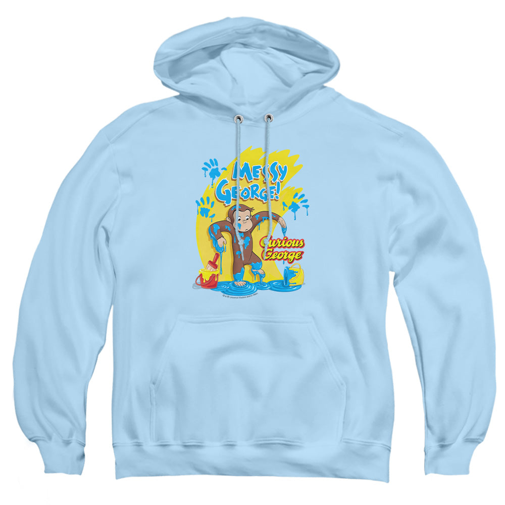 Curious George - Messy George - Adult Pull-over Hoodie - Light Blue - Sm - Light Blue