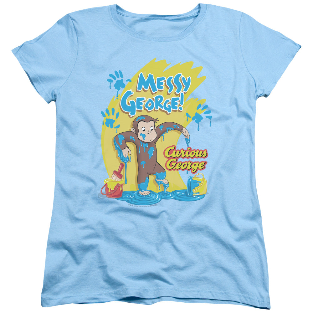 Curious George - Messy George - Short Sleeve Womens Tee - Light Blue - Sm - Light Blue T-shirt