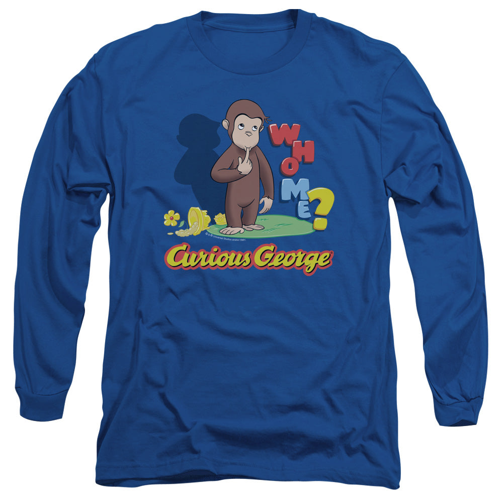 Curious George - Who Me - Long Sleeve Adult 18/1 - Royal Blue - Sm - Royal Blue T-shirt