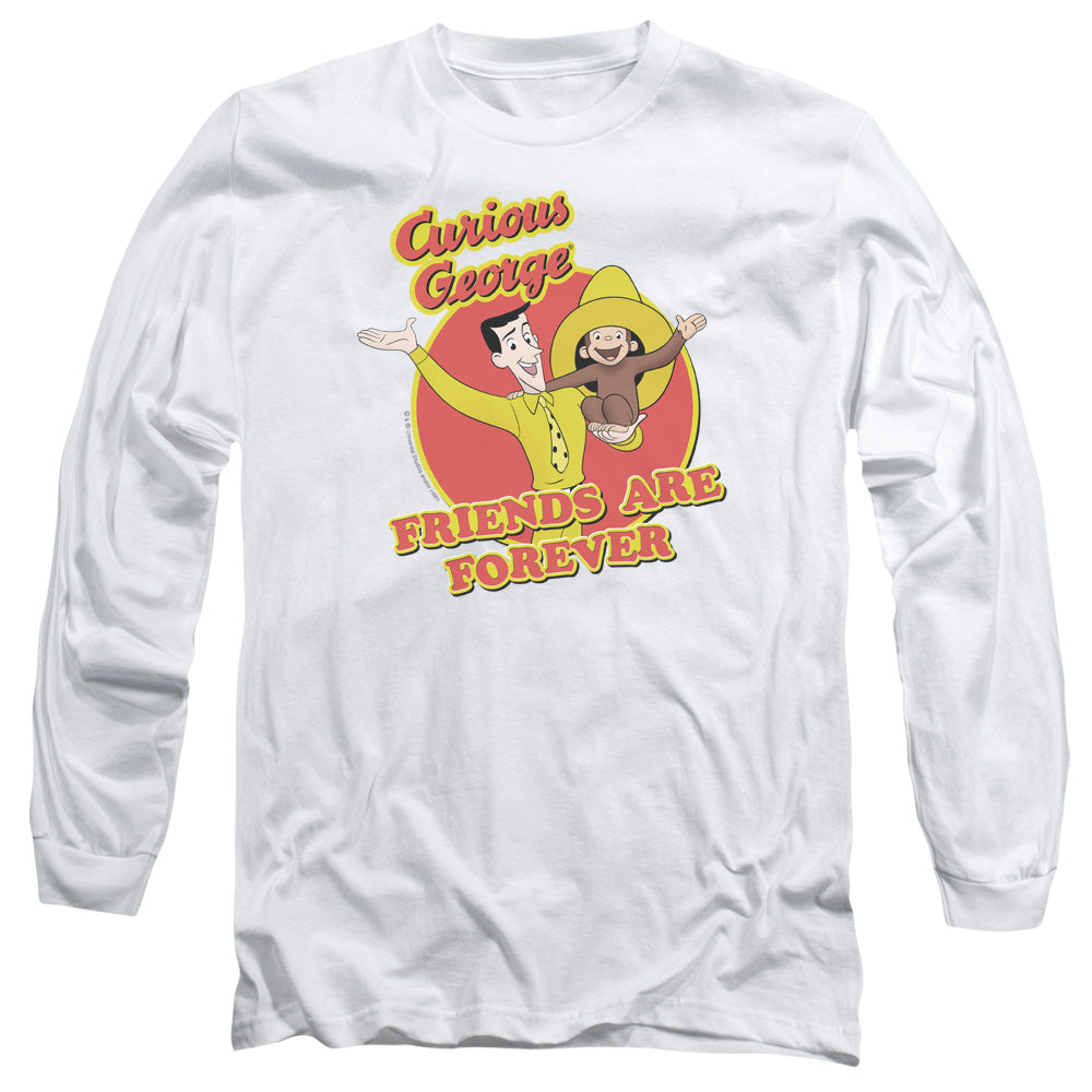 Curious George - Friends - Long Sleeve Adult 18/1 - White - Sm - White T-shirt