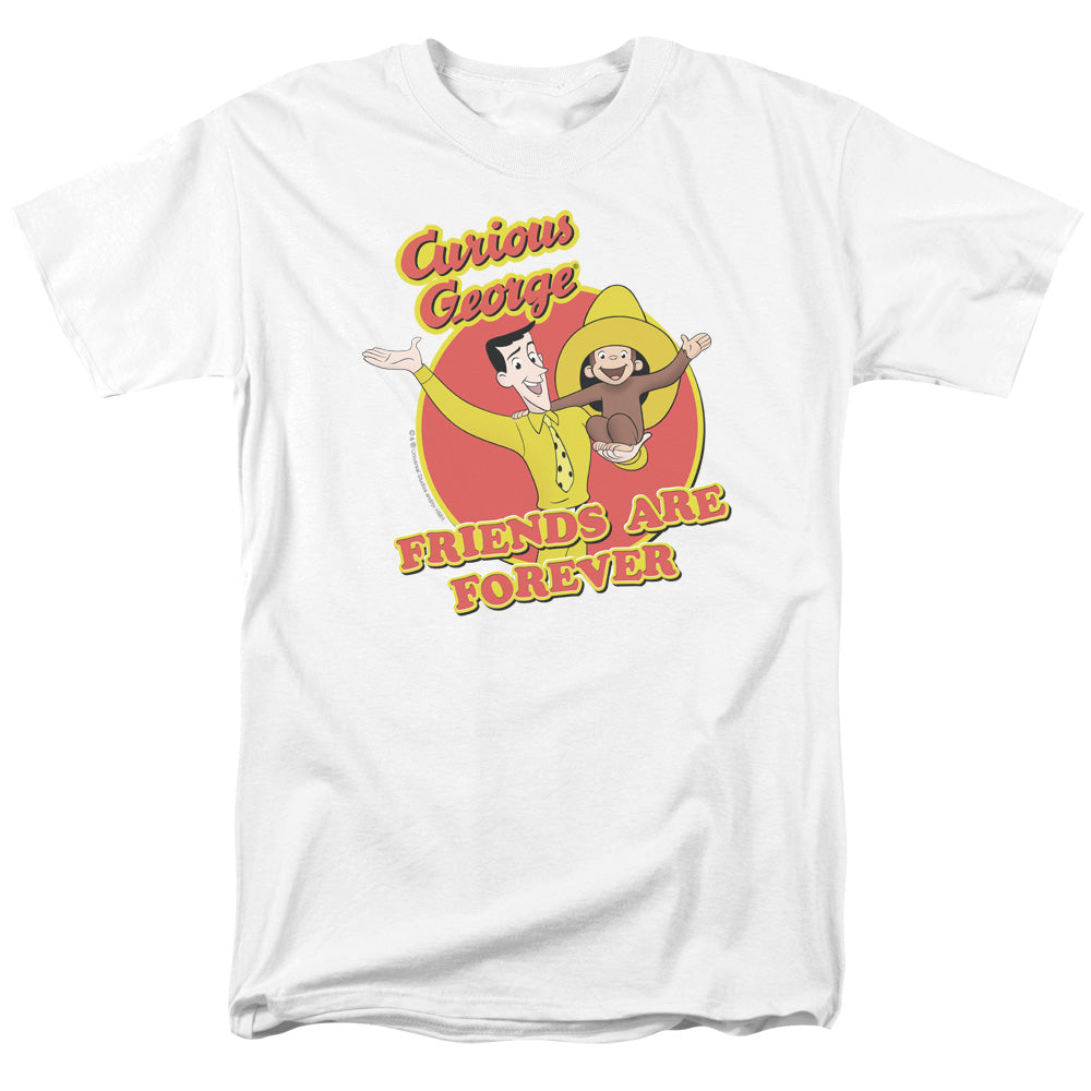 Curious George - Friends - Short Sleeve Adult 18/1 - White - Sm - White T-shirt