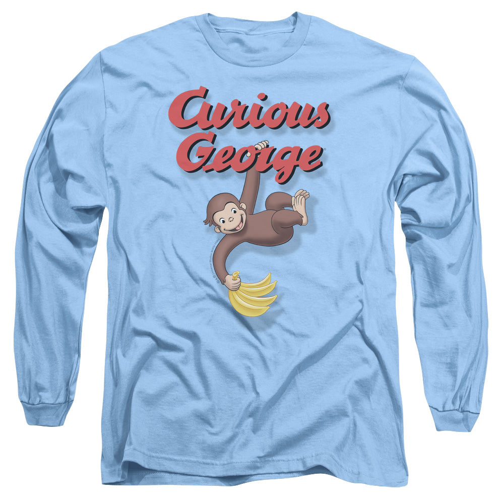 Curious George - Hangin Out - Long Sleeve Adult 18/1 - Carolina Blue - Sm - Carolina Blue T-shirt