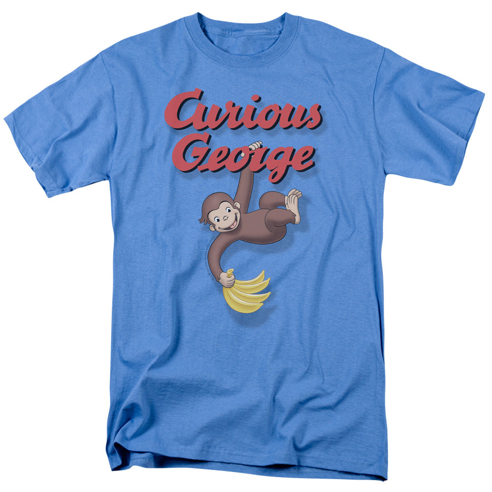 Curious George - Hangin Out - Short Sleeve Adult 18/1 - Carolina Blue - Sm - Carolina Blue T-shirt
