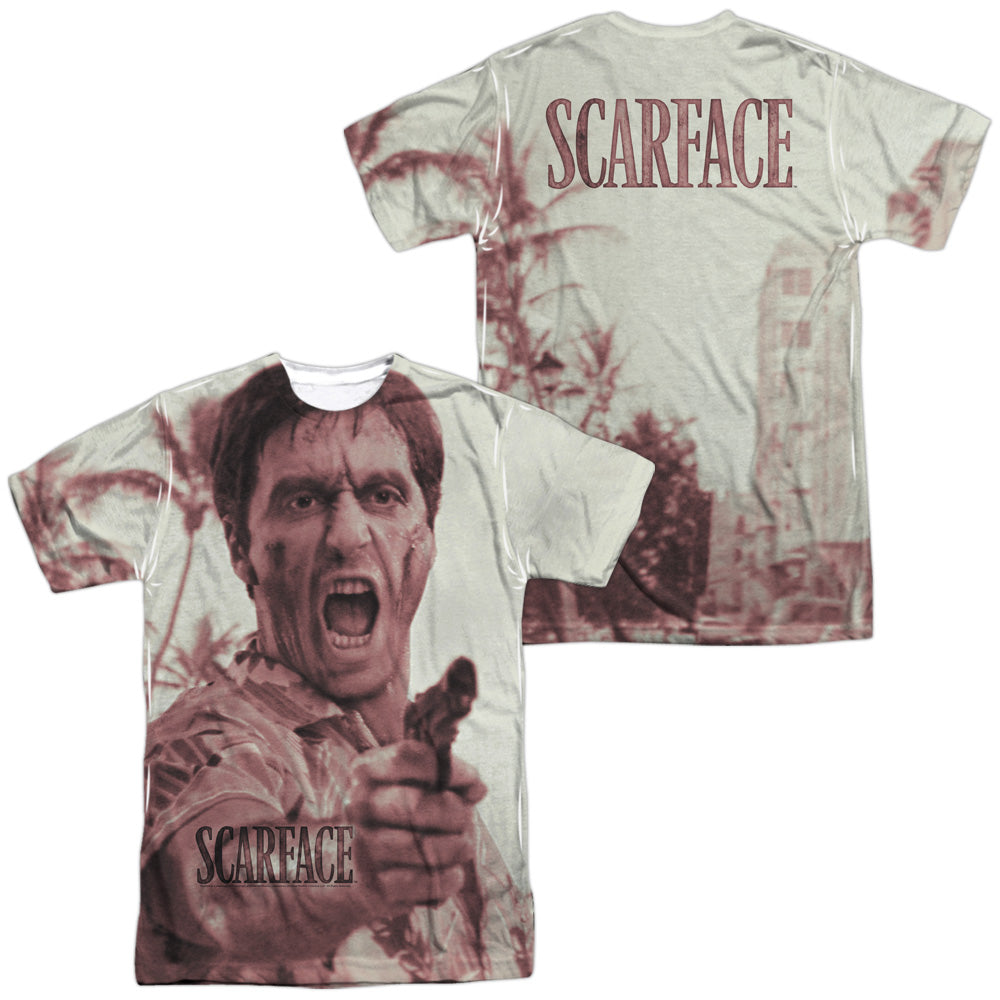 Scarface - War Cry (Front/back Print) - Short Sleeve Adult 100% Poly Crew - White T-shirt