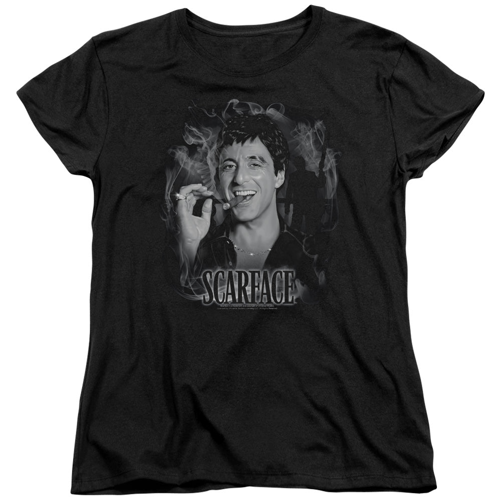 Scarface - Smokey Scar - Short Sleeve Womens Tee - Black T-shirt
