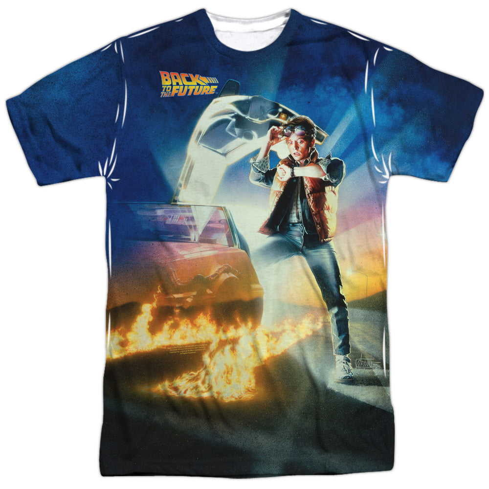 Back To The Future - Movie Poster - Short Sleeve Adult Poly Crew - White T-shirt