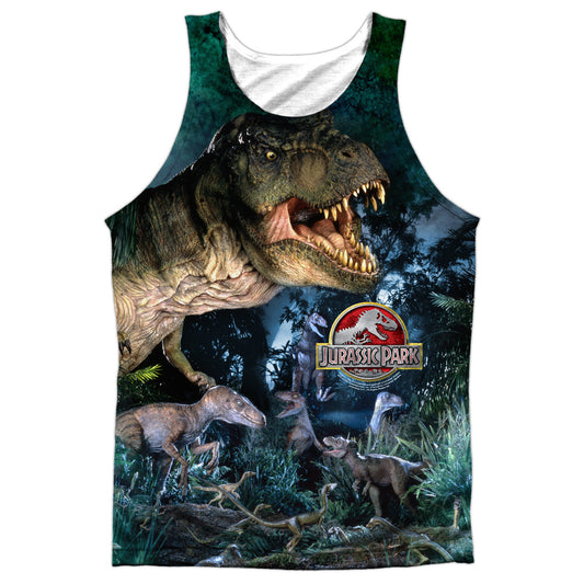 Jurassic Park - Dinos Gather - Adult 100% Poly Tank Top - White