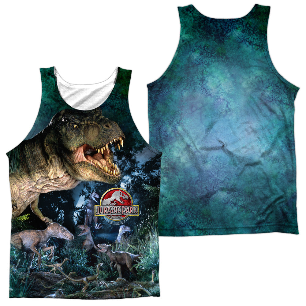 Jurassic Park - Dinos Gather - Adult 100% Poly Tank Top - White