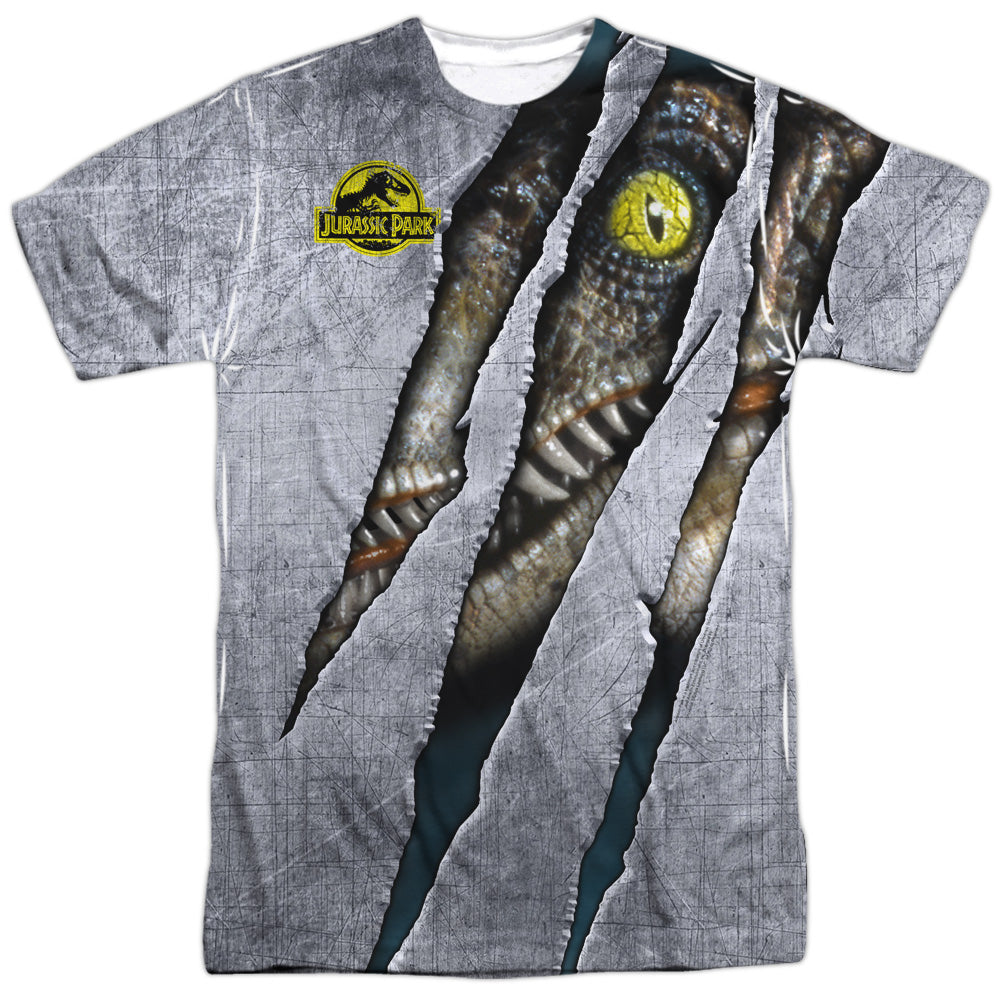 Jurassic Park - Live Raptor - Short Sleeve Adult 100% Poly Crew - White T-shirt