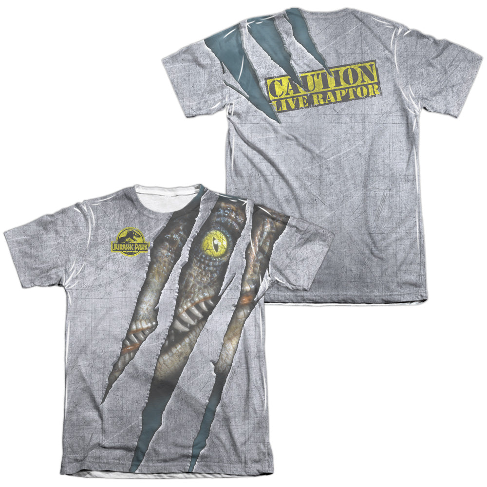 Jurassic Park - Live Raptor (Front/back Print) - Adult 65/35 Poly/cotton Short Sleeve Tee - White T-shirt