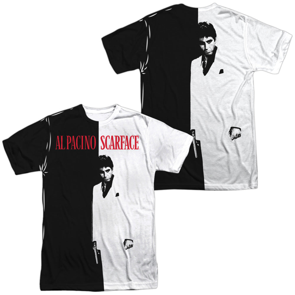 Scarface - Big Poster (Front/back Print) - Short Sleeve Adult 100% Poly Crew - White T-shirt