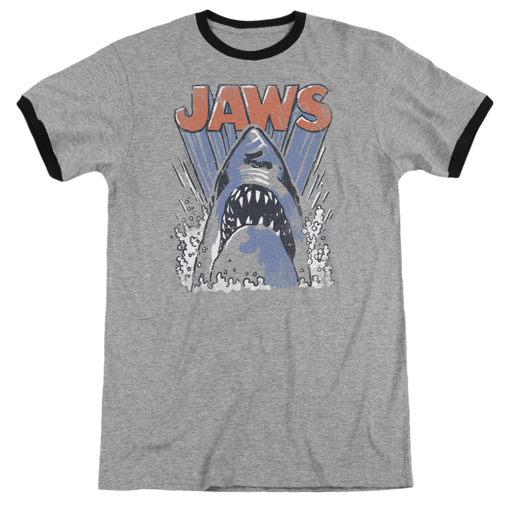 Jaws - Comic Splash - Adult Ringer - Heather/black