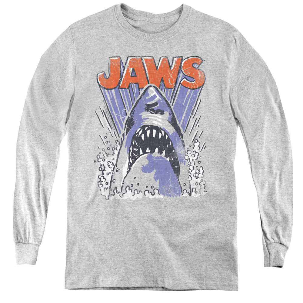 Jaws - Comic Splash - Youth Long Sleeve Tee - Athletic Heather